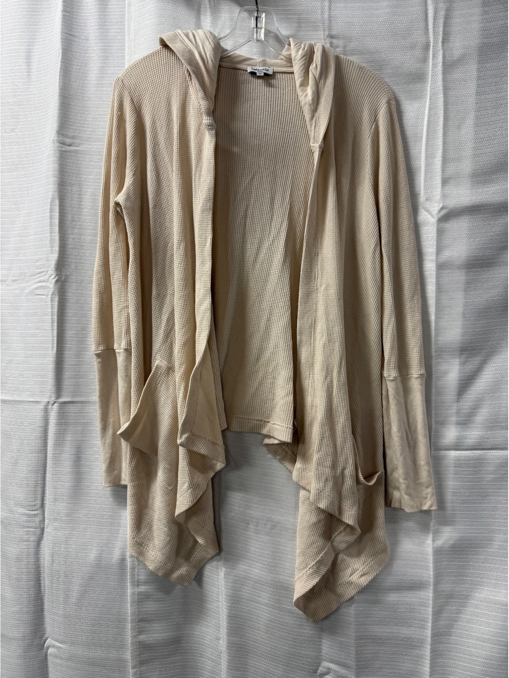 Splendid Small Cream Hooded Cardigan Waffle Knit Cotton Blend